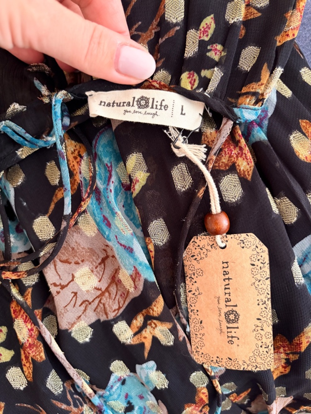 NWT - NATURAL LIFE Black Maxi Dress with Blue Floral Print - Picture 7 of 7